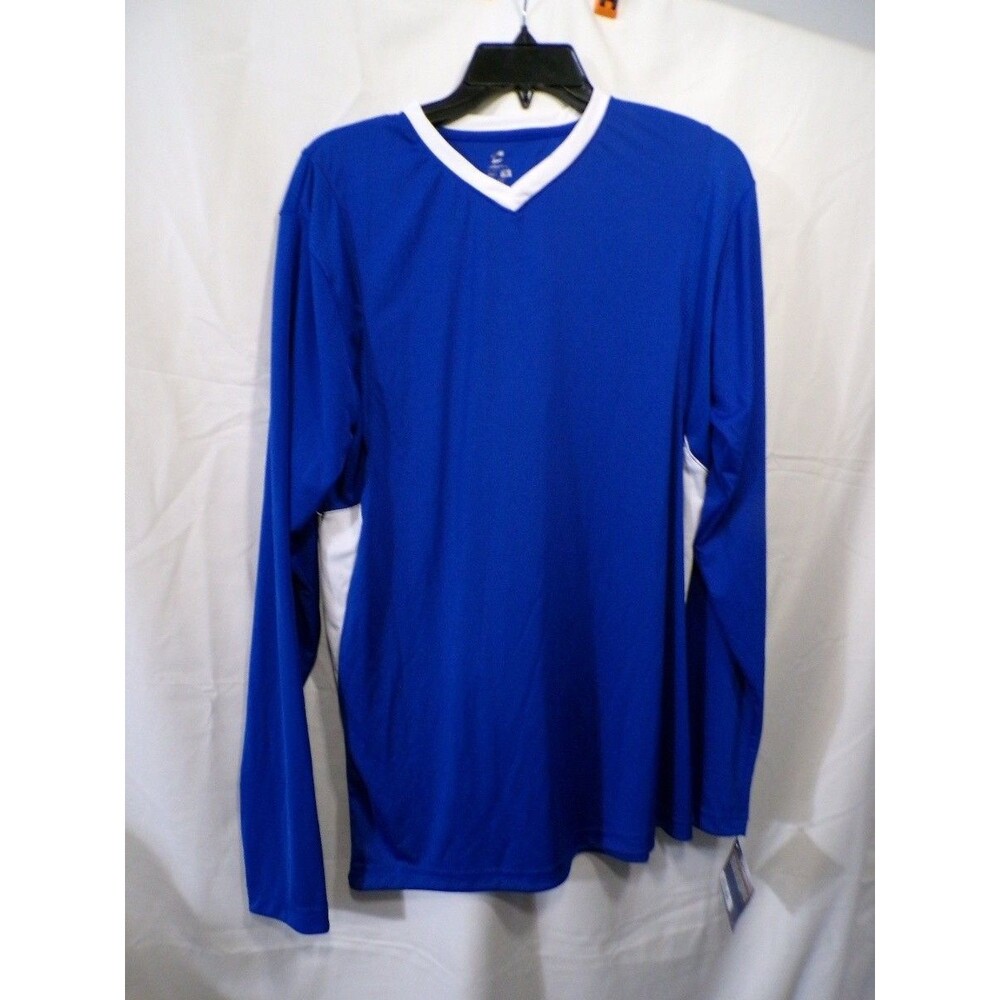 Champro Mens Blue Long Sleeve Button Up Shirt V-Neck Size S Athletic